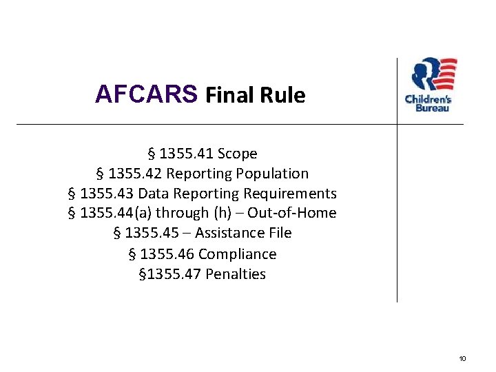 AFCARS Final Rule § 1355. 41 Scope § 1355. 42 Reporting Population § 1355.