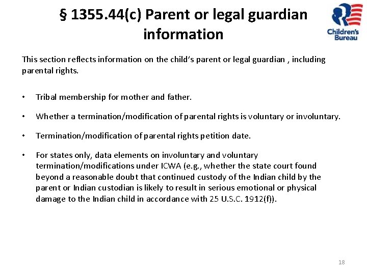 § 1355. 44(c) Parent or legal guardian information This section reflects information on the