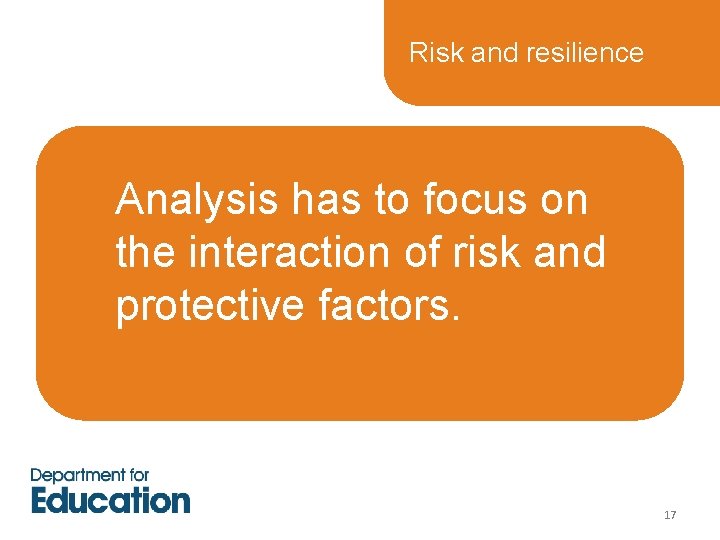 Risk and resilience Analysis has to focus on the interaction of risk and protective Risk and resilience Analysis has to focus on the interaction of risk and protective