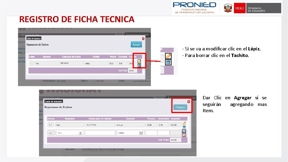 REGISTRO DE FICHA TECNICA - Si se va a modificar clic en el Lápiz.