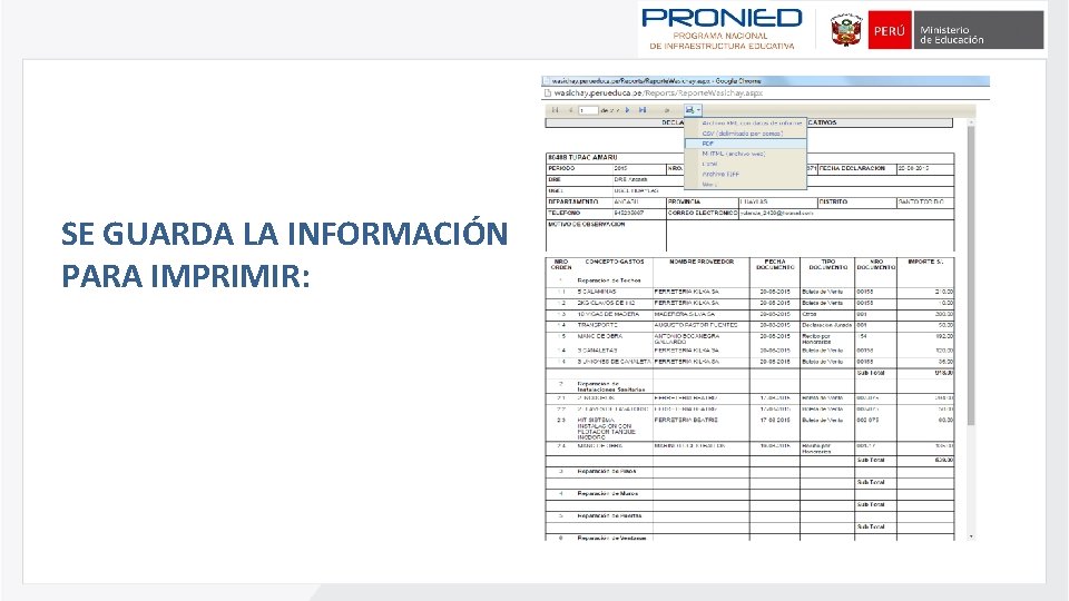 SE GUARDA LA INFORMACIÓN PARA IMPRIMIR: 