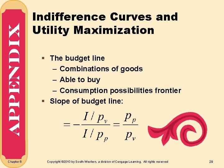 Appendix Chapter 6 Indifference Curves and Utility Maximization § The budget line – Combinations