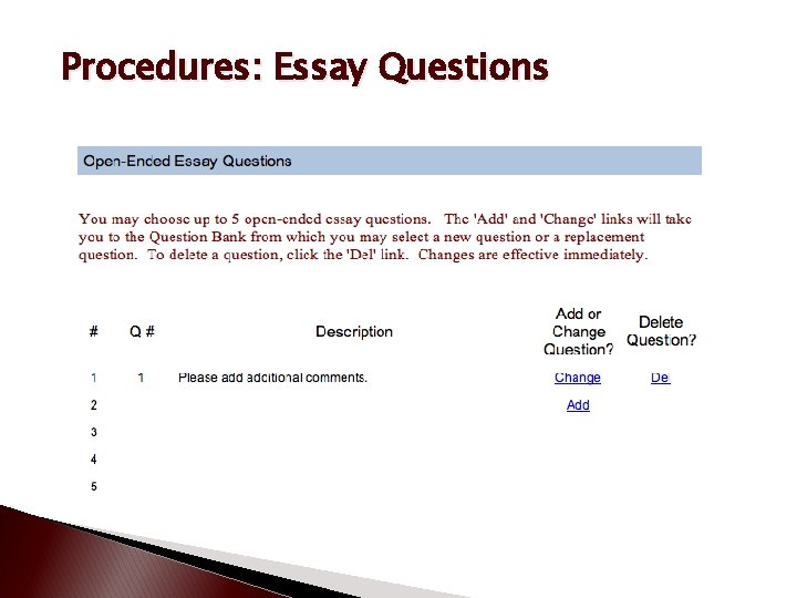 Procedures: Essay Questions 