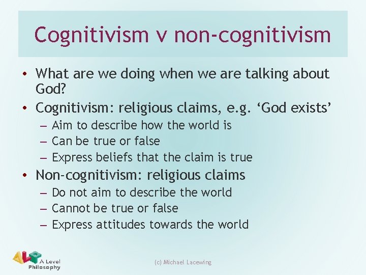 Cognitivism v non-cognitivism • What are we doing when we are talking about God?