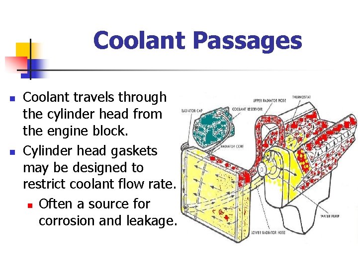 Coolant Passages n n Coolant travels through the cylinder head from the engine block.