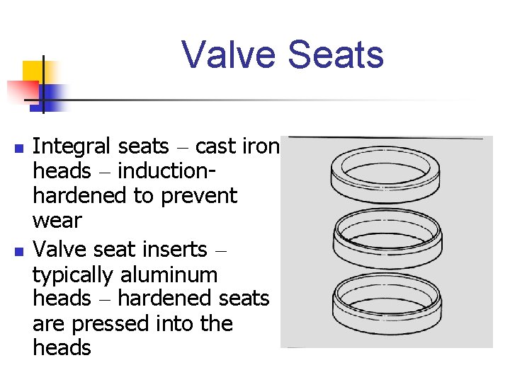 Valve Seats n n Integral seats – cast iron heads – inductionhardened to prevent