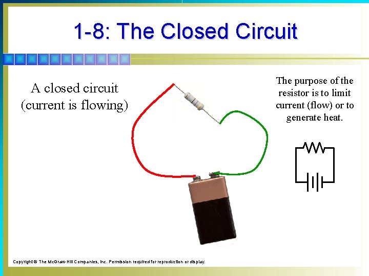 1 -8: The Closed Circuit A closed circuit (current is flowing) Copyright © The