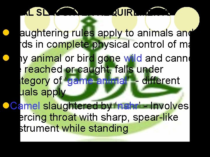 HALAL SLAUGHTER REQUIREMENTS l. Slaughtering rules apply to animals and birds in complete physical