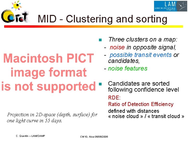 MID - Clustering and sorting Three clusters on a map: - noise in opposite