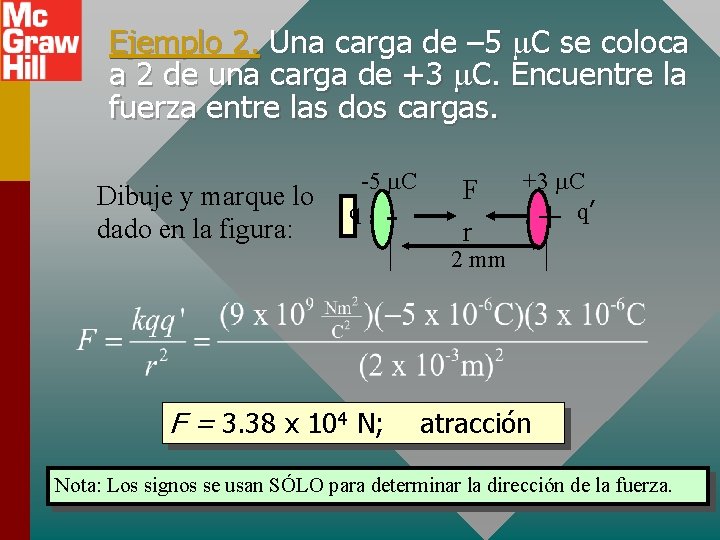 Ejemplo 2. Una carga de – 5 m. C se coloca a 2 de Ejemplo 2. Una carga de – 5 m. C se coloca a 2 de