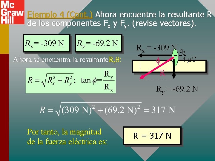 Ejemplo 4 (Cont. ) Ahora encuentre la resultante R de los componentes Fx y Ejemplo 4 (Cont. ) Ahora encuentre la resultante R de los componentes Fx y