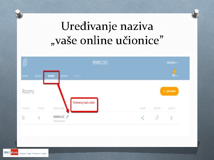 Uređivanje naziva „vaše online učionice” 