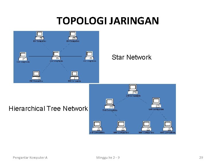 TOPOLOGI JARINGAN Star Network Hierarchical Tree Network Pengantar Komputer A Minggu ke 2 -