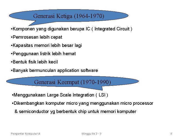 Generasi Ketiga (1964 -1970) • Komponen yang digunakan berupa IC ( Integrated Circuit )
