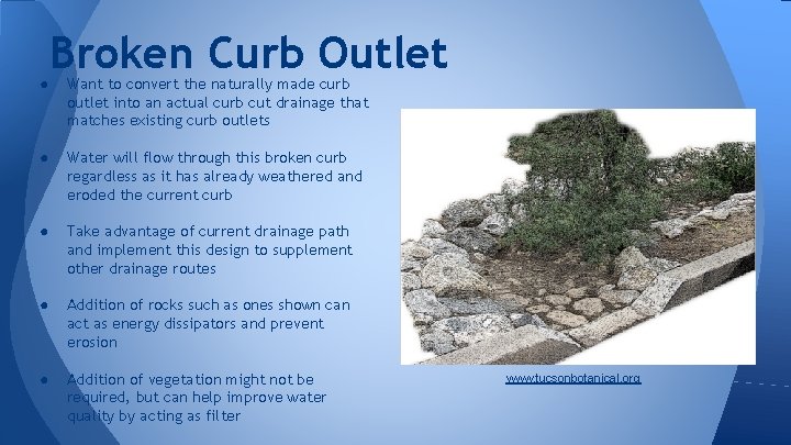 ● Broken Curb Outlet Want to convert the naturally made curb outlet into an