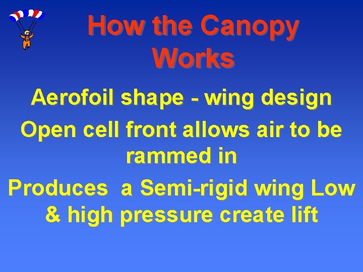 How the Canopy Works Aerofoil shape - wing design Open cell front allows air