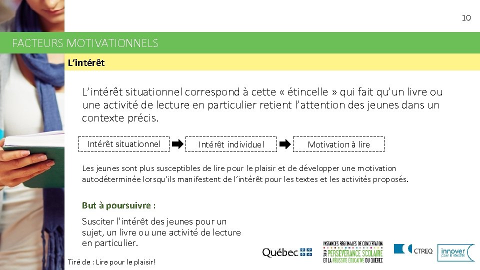 10 FACTEURS MOTIVATIONNELS L’intérêt situationnel correspond à cette « étincelle » qui fait qu’un