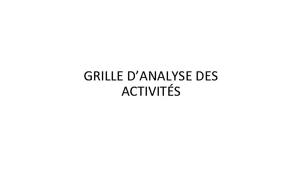 PLAN DE LA PRÉSENTATION GRILLE D’ANALYSE DES ACTIVITÉS Des actions efficaces pour motiver les