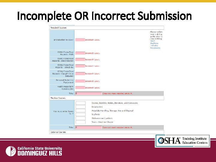 Incomplete OR Incorrect Submission 