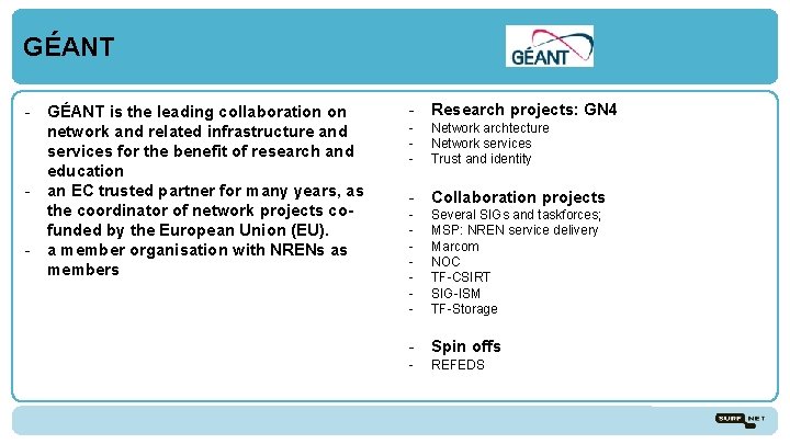 GÉANT - GÉANT is the leading collaboration on network and related infrastructure and services