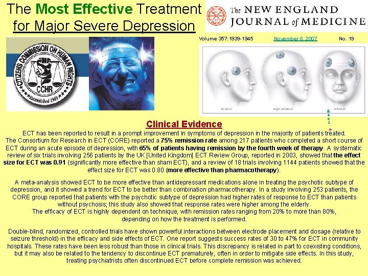 The Most Effective Treatment for Major Severe Depression Volume 357: 1939 -1945 Clinical Evidence