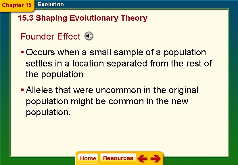 Chapter 15 Evolution 15. 3 Shaping Evolutionary Theory Founder Effect § Occurs when a