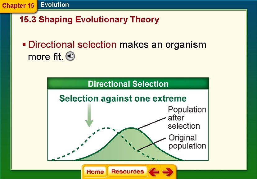 Chapter 15 Evolution 15. 3 Shaping Evolutionary Theory § Directional selection makes an organism