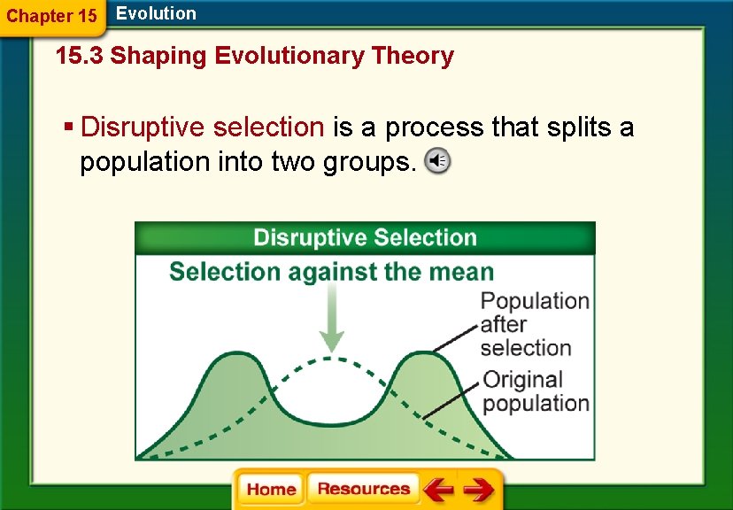 Chapter 15 Evolution 15. 3 Shaping Evolutionary Theory § Disruptive selection is a process