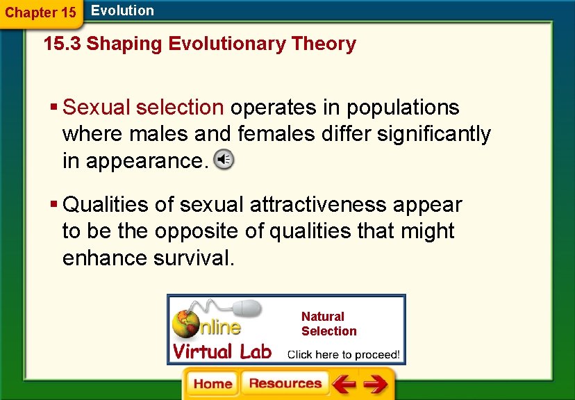 Chapter 15 Evolution 15. 3 Shaping Evolutionary Theory § Sexual selection operates in populations