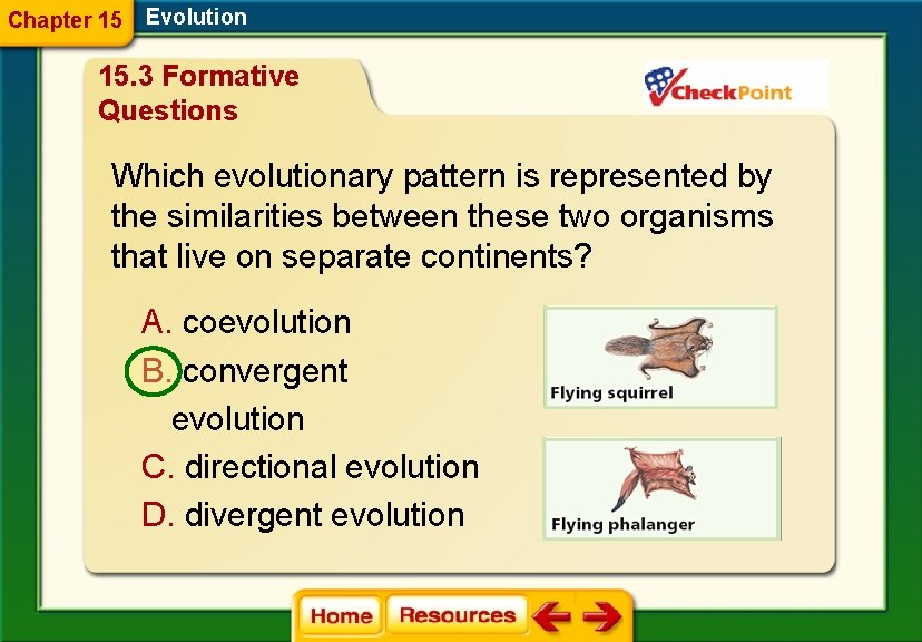 Chapter 15 Evolution 15. 3 Formative Questions Which evolutionary pattern is represented by the