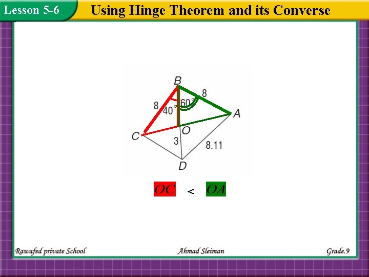 Lesson 5 -6 Using Hinge Theorem and its Converse < 