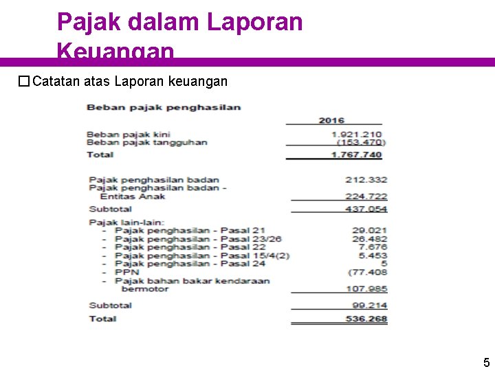 Pajak dalam Laporan Keuangan � Catatan atas Laporan keuangan 5 