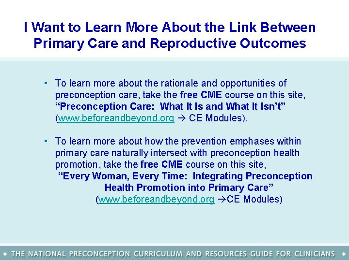 I Want to Learn More About the Link Between Primary Care and Reproductive Outcomes