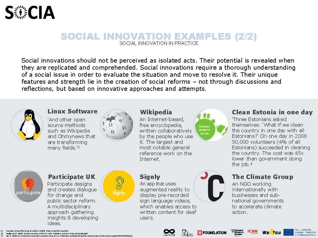SOCIAL INNOVATION EXAMPLES (2/2) SOCIAL INNOVATION IN PRACTICE Social innovations should not be perceived