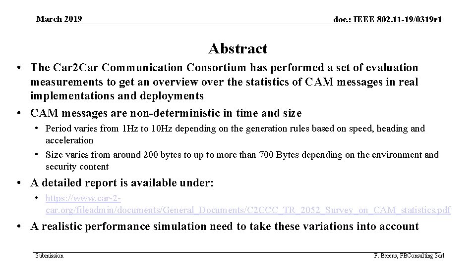 March 2019 doc. : IEEE 802. 11 -19/0319 r 1 Abstract • The Car