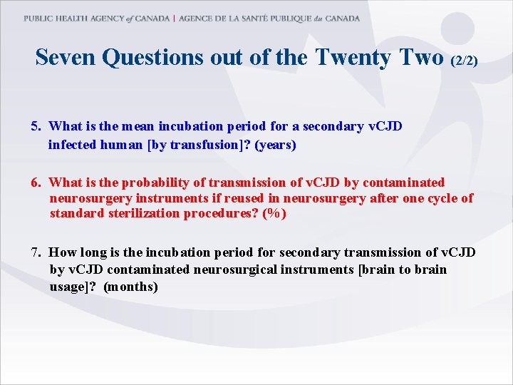 Seven Questions out of the Twenty Two (2/2) 5. What is the mean incubation