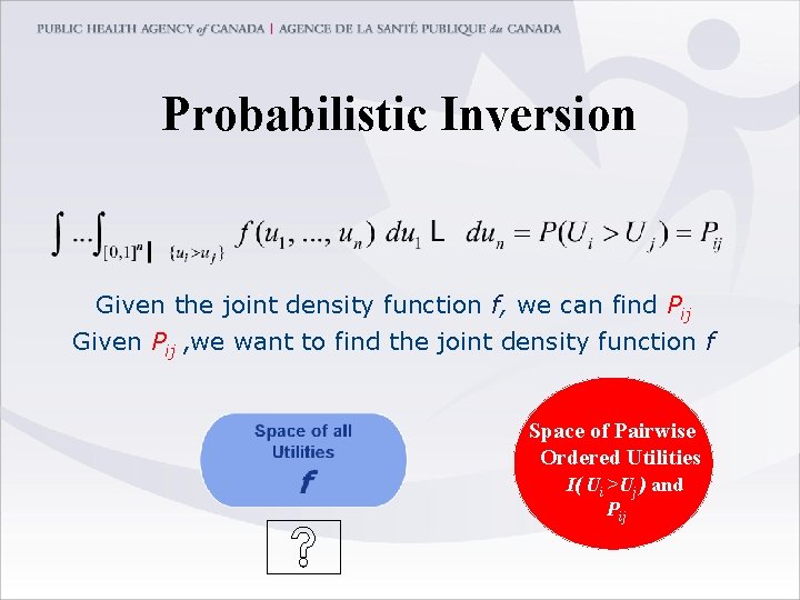 Probabilistic Inversion Given the joint density function f, we can find Pij Given Pij