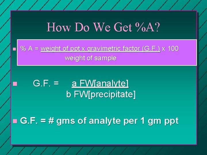 How Do We Get %A? n n n % A = weight of ppt