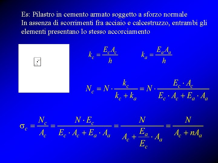 Es: Pilastro in cemento armato soggetto a sforzo normale In assenza di scorrimenti fra