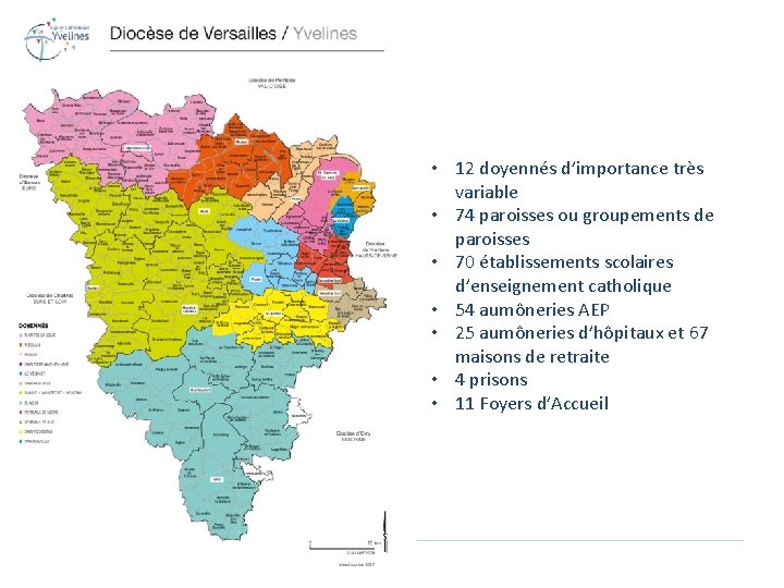 4 • 12 doyennés d’importance très variable • 74 paroisses ou groupements de paroisses