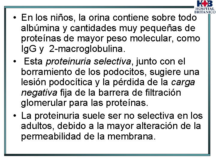  • En los niños, la orina contiene sobre todo albúmina y cantidades muy