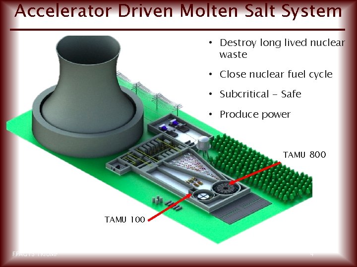 Accelerator Driven Molten Salt System • Destroy long lived nuclear waste • Close nuclear