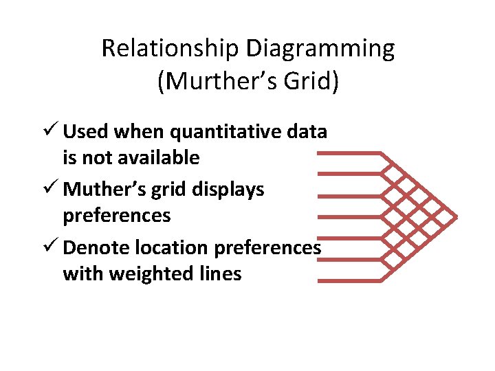 Relationship Diagramming (Murther’s Grid) ü Used when quantitative data is not available ü Muther’s