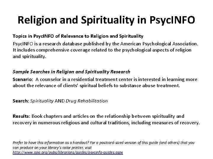 Religion and Spirituality in Psyc. INFO Topics in Psyc. INFO of Relevance to Religion