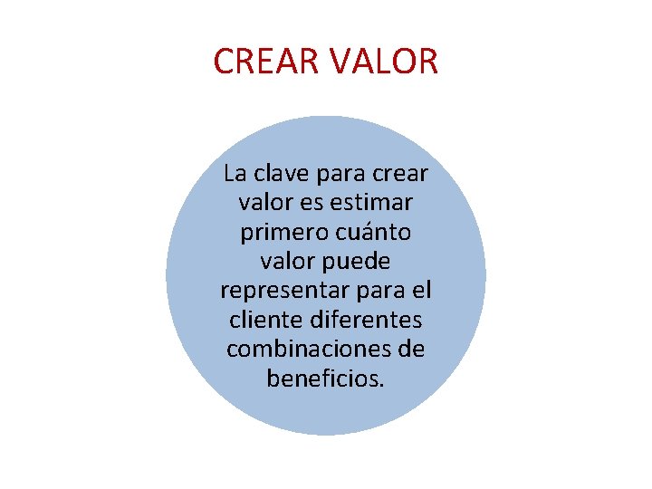 CREAR VALOR La clave para crear valor es estimar primero cuánto valor puede representar