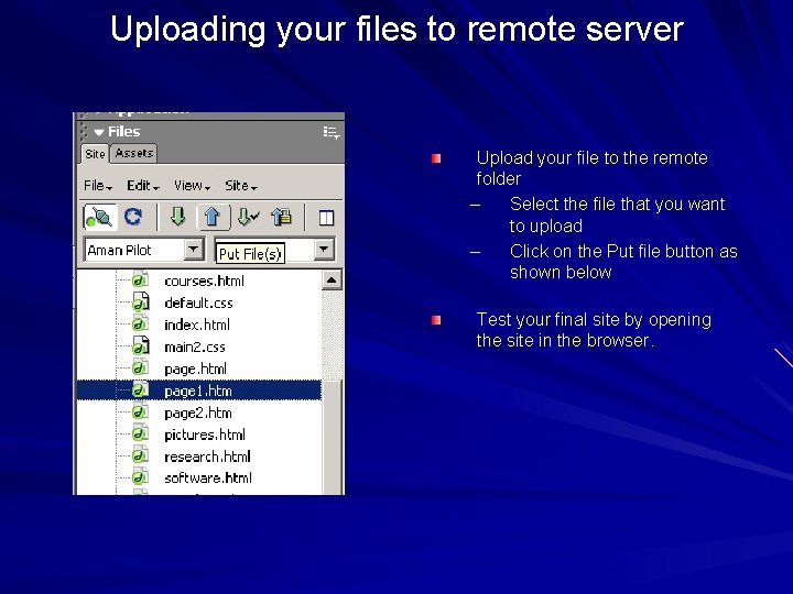 Uploading your files to remote server Upload your file to the remote folder – Uploading your files to remote server Upload your file to the remote folder –