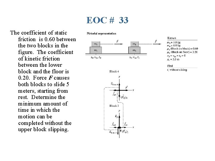 EOC # 33 The coefficient of static friction is 0. 60 between the two