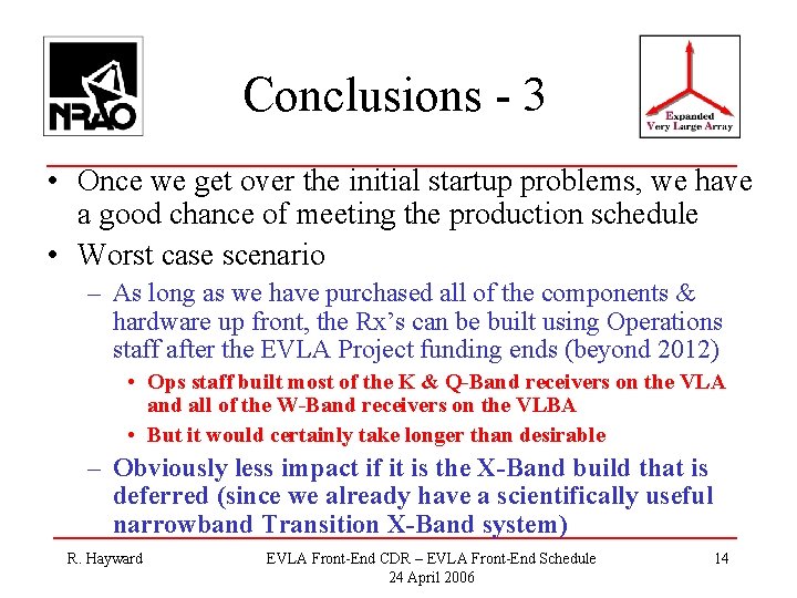 Conclusions - 3 • Once we get over the initial startup problems, we have