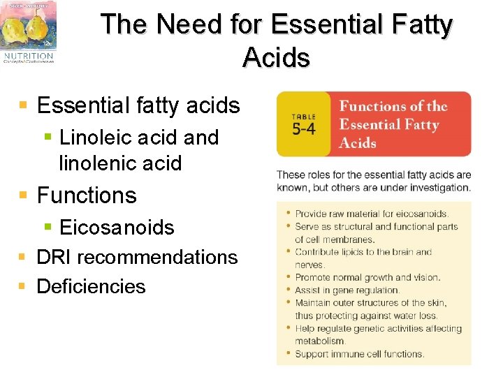 The Need for Essential Fatty Acids § Essential fatty acids § Linoleic acid and