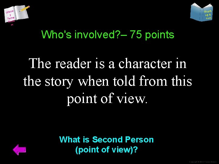 Literar y Terms Revie w Readi ng is cool Who's involved? – 75 points